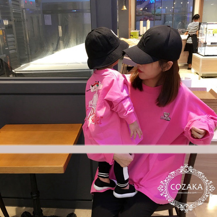 ピンク パンサー ワンピース風長袖スウェット 親子服 ピンクパンサー ロング長袖 親子服