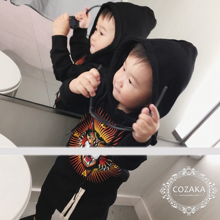 パーカー タイガーロゴ ブラック キッズウェア かわいい キッズウェア 韓国