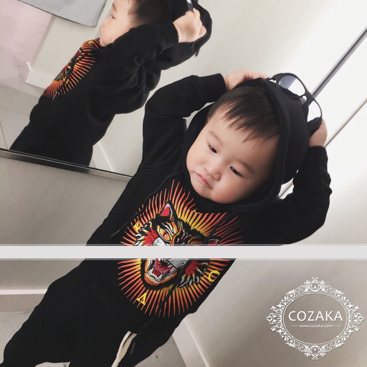 親子服 ポップ 黒いプルパーカー かわいい ブランド 黒いパーカー 親子服 ストリート