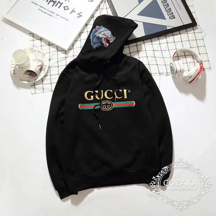 gucci パーカー グッチ プルオーバー フード パーカー wolf ロゴ