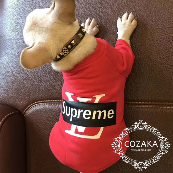 シュプリームｘルイヴィトン 犬服 パーカー Supreme Lv コラボ フーディー ペットウェア パロディ