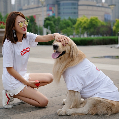 Lv Supreme 犬服 Tシャツ ヴィトンｘシュプリーム ドッグウェア 犬とペアルック 親子服 お飼い主とのお揃い