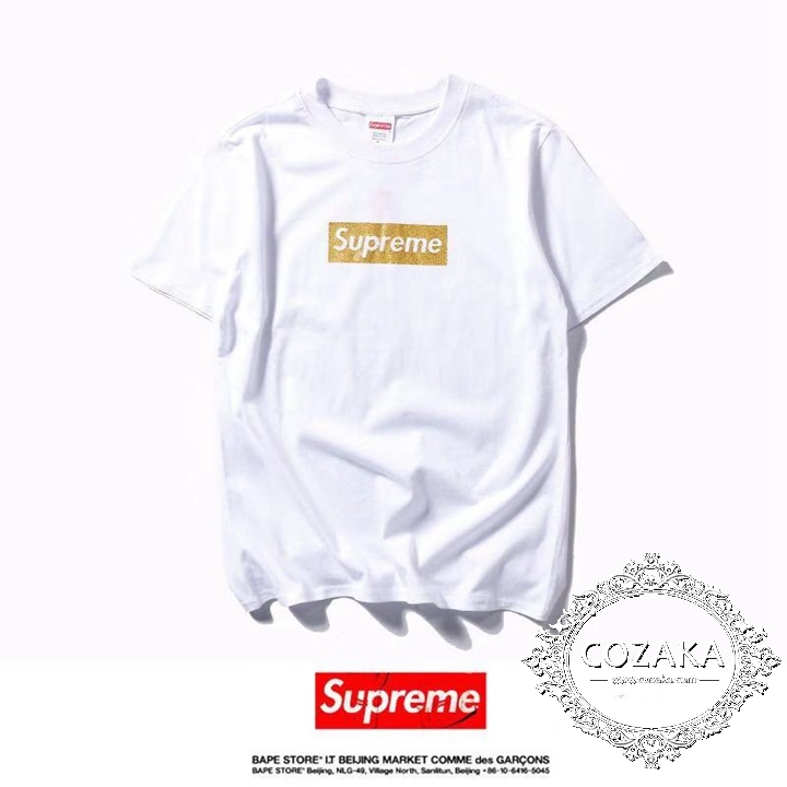 supreme tシャツ 半袖 コットン100％ ゴールド ボックスログ t-shirt