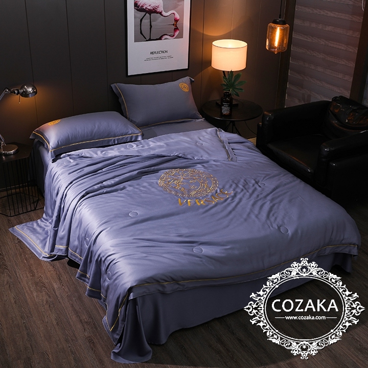 【COZAKA.com】Versace高級ベッドカバーセット高品質ブランド寝具-パープル ヴェルサーチ寝具 布団カバーセット オシャレ