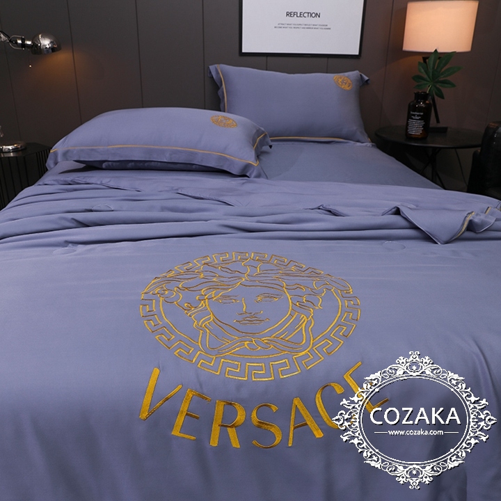 【COZAKA.com】Versace高級ベッドカバーセット高品質ブランド寝具-パープル ブランド寝具 ロゴ Versace