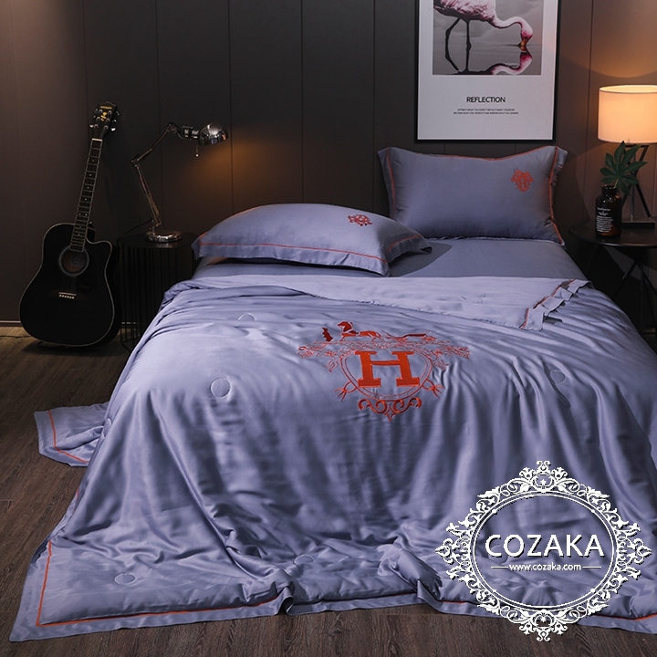 【COZAKA.com】hermes高級ベッドカバーセット高品質ブランド寝具-パープル hermes寝具セット パープル ブランド