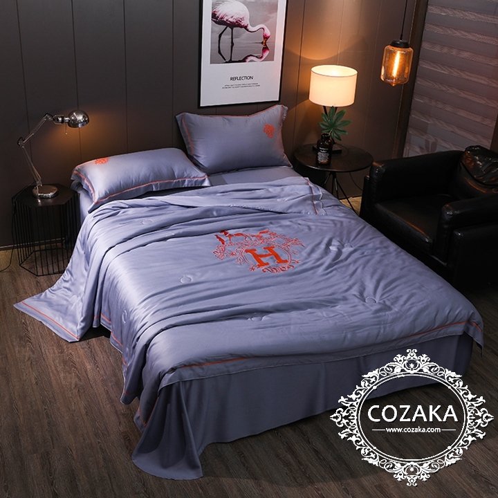 【COZAKA.com】hermes高級ベッドカバーセット高品質ブランド寝具-パープル エルメスベッドカバーセットオシャレ 男性