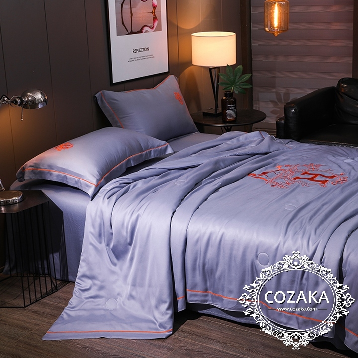 【COZAKA.com】hermes高級ベッドカバーセット高品質ブランド寝具-パープル hermes 布団カバーセット 4天