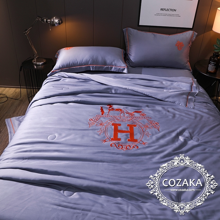 【COZAKA.com】hermes高級ベッドカバーセット高品質ブランド寝具-パープル ブランド寝具 エルメス