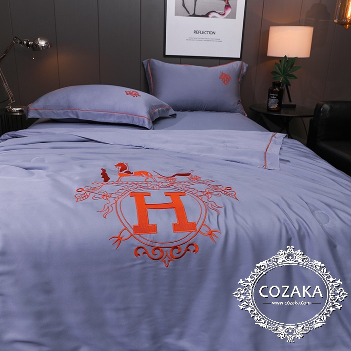 【COZAKA.com】hermes高級ベッドカバーセット高品質ブランド寝具-パープル エルメス インテリア オシャレ