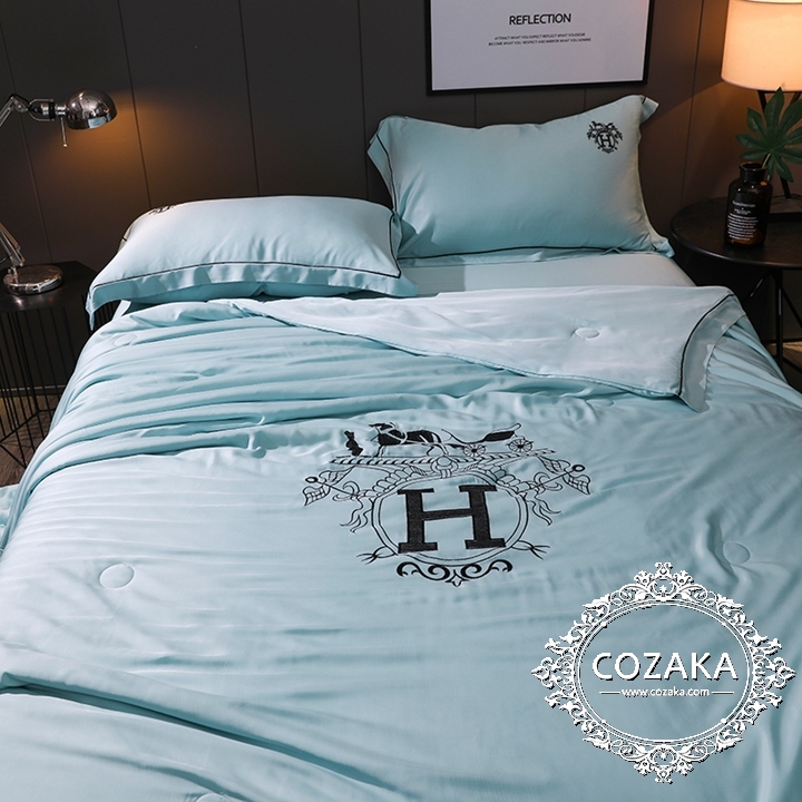 【COZAKA.com】Hermesエルメス高級ベッドカバーセット - ミントブルー