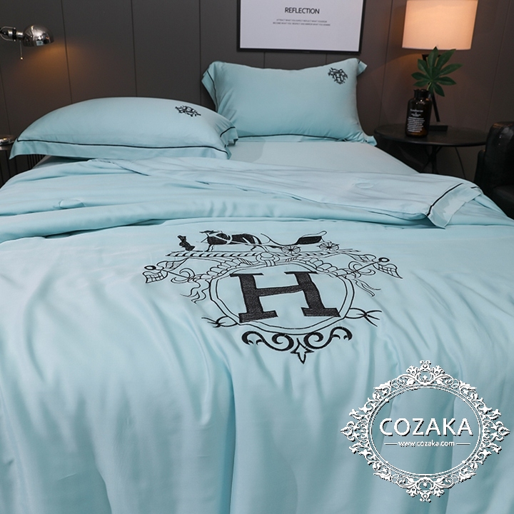 【COZAKA.com】Hermesエルメス高級ベッドカバーセット - ミントブルー 上品 ベッドカバー エルメス