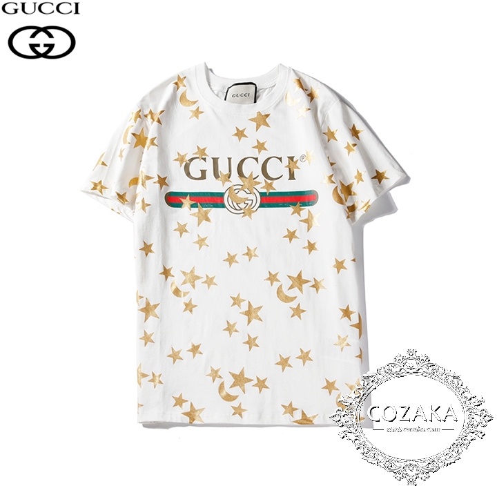 gucci 半袖 グッチ 箔プリント tシャツ おしゃれ シャツ ホット