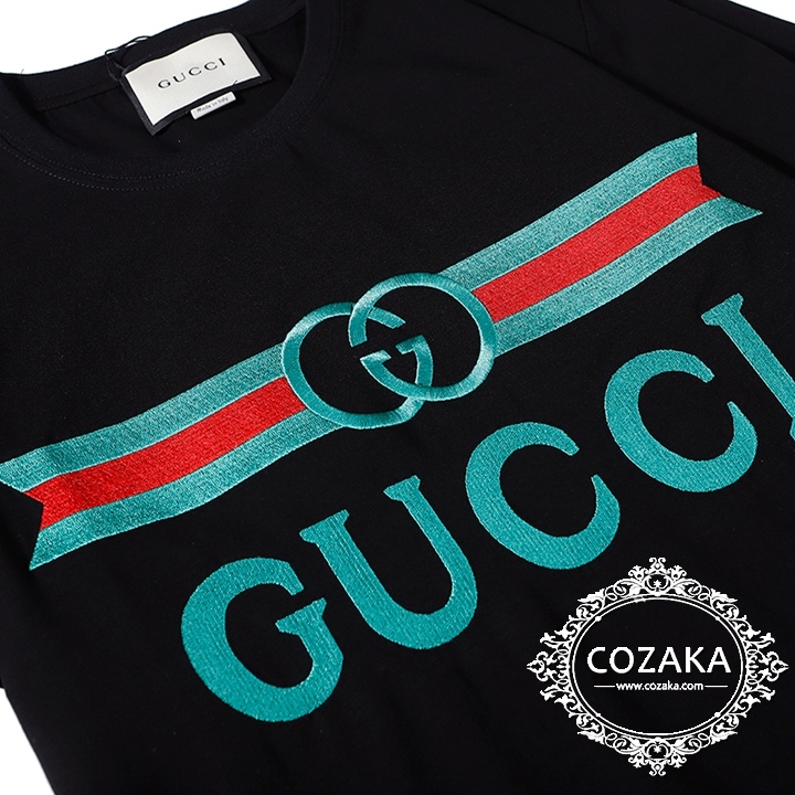 gucci 半袖tシャツ 刺繍ロゴ入り グッチ 夏服 おしゃれ gucci 英字ロゴ