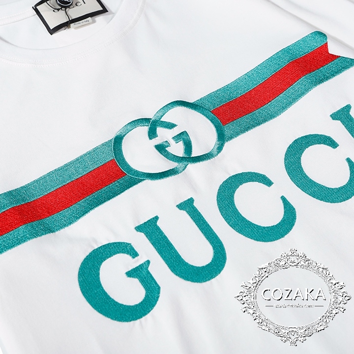 gucci 半袖tシャツ 刺繍ロゴ入り グッチ 夏服 おしゃれ gucci 英字ロゴ